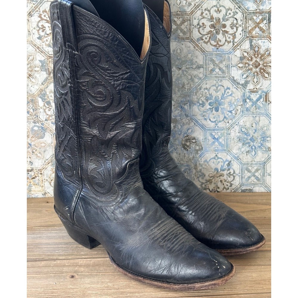 VTG Panhandle Slim Western Cowboy Boots Tall Stitched Mens 10 D Black Good